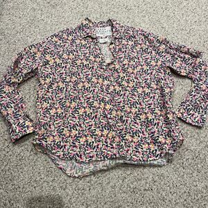 Frank & Eileen Linen Button Down Shirt Sz L "Eileen" Neon Brights Floral Coastal
